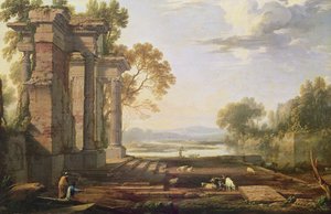 Landschap met ondergaande zon